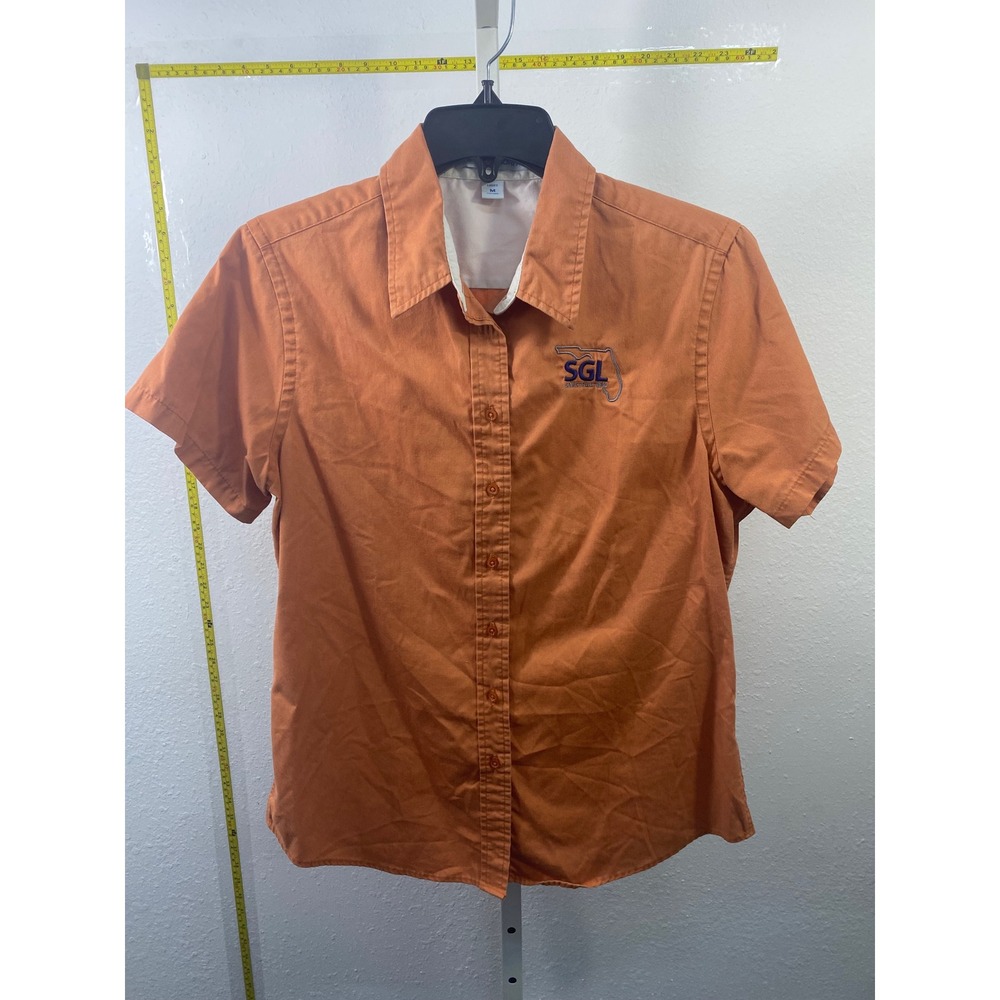 Port Authority Womens Medium Burnt Orange‎ Short Sleeve Button Up Shirt SGL Logo